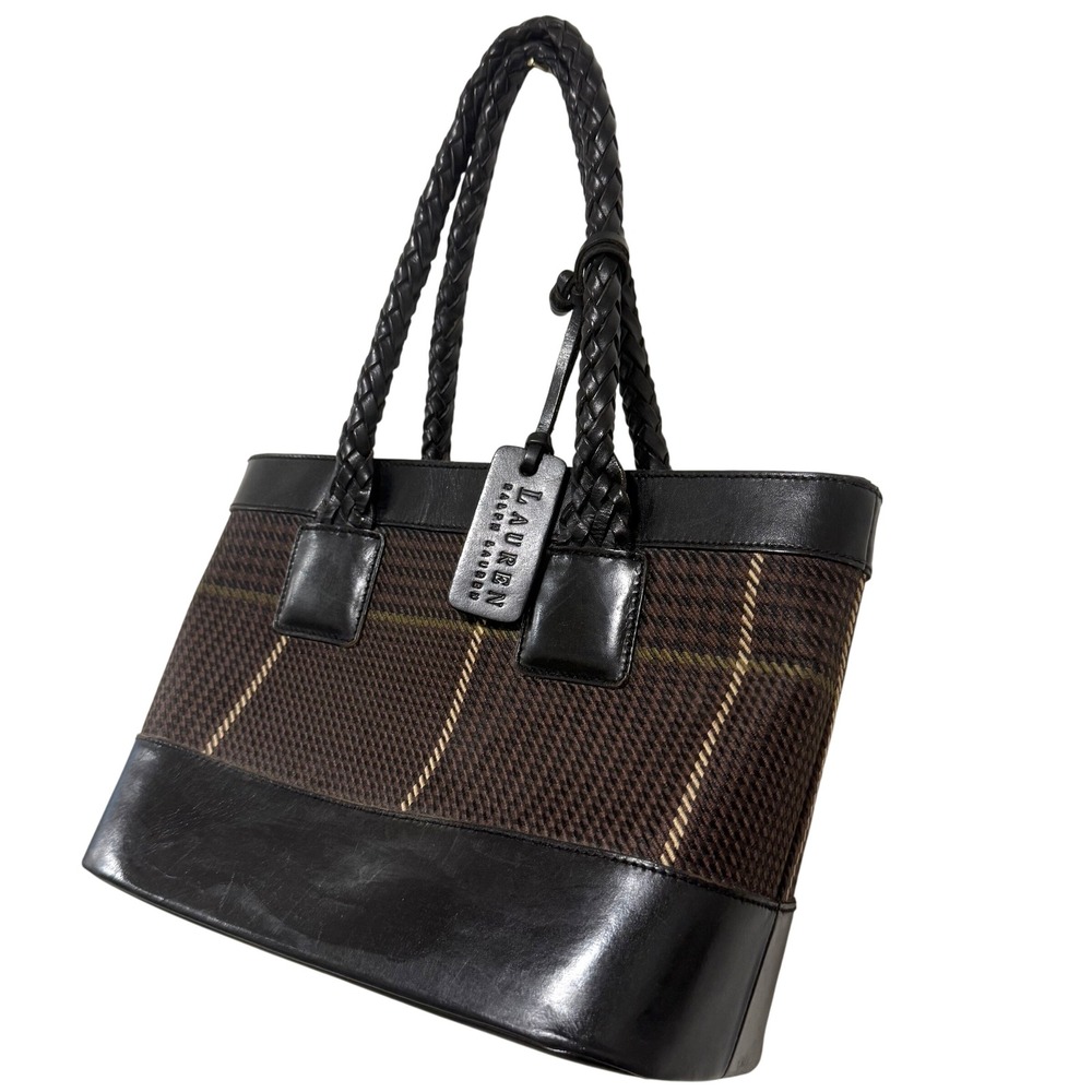 Lauren Ralph Lauren Classic Bag Plaid Wool Braided Leather Heritage Classic Y2K